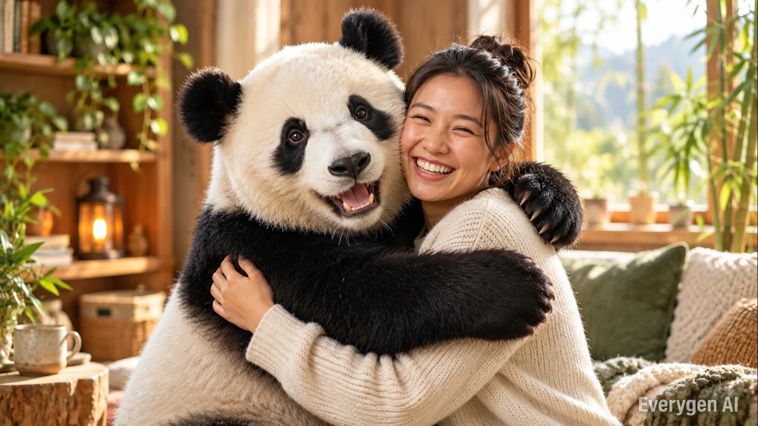 A Gentle Panda Hug with Natural Detail