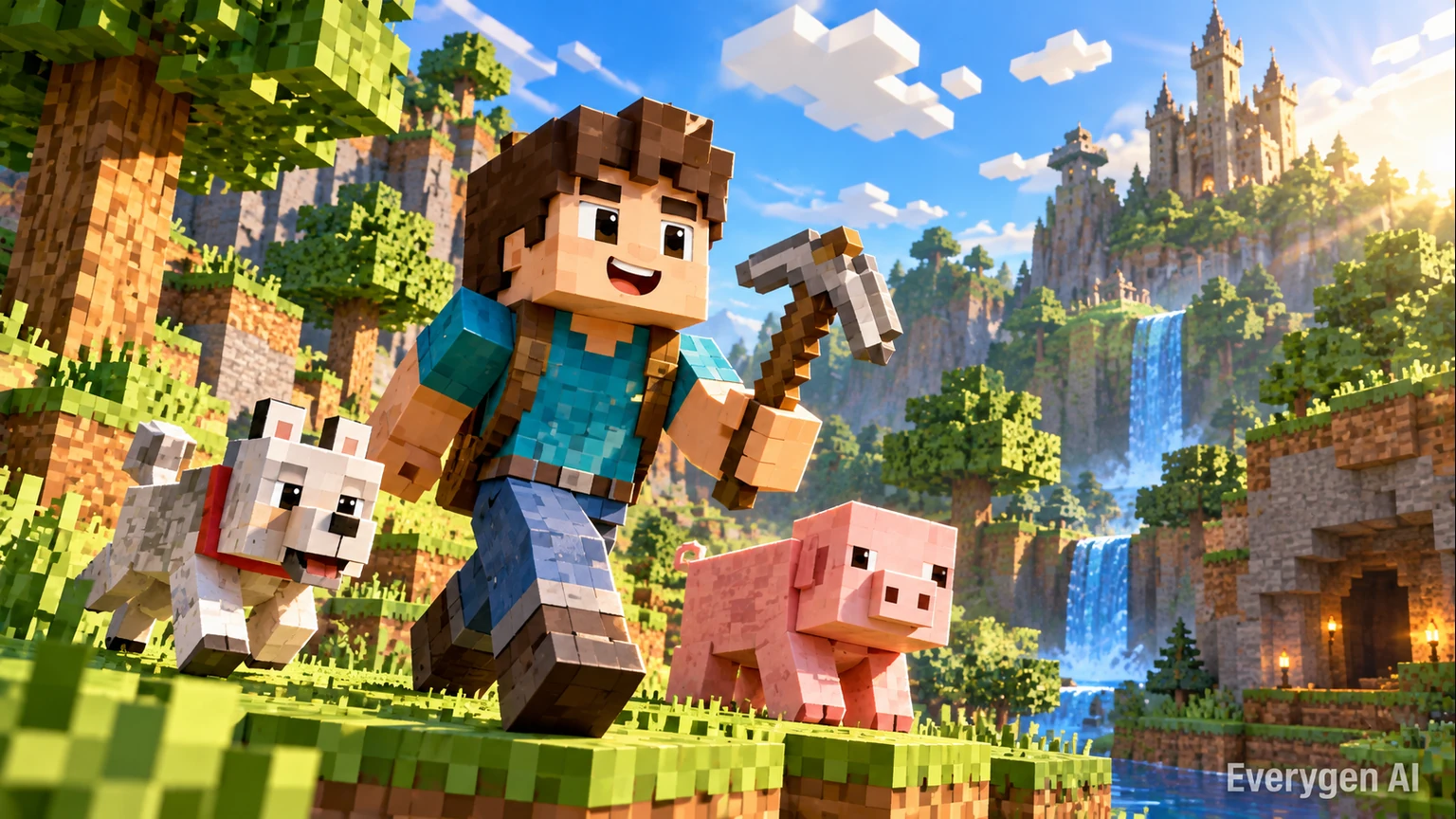 Original Characters in Pixel-Textured Scenes